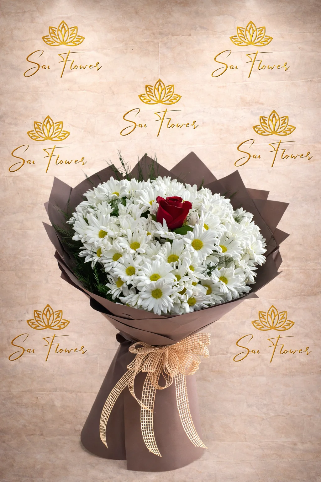 White Daisy Bouquet with Red Rose – A Perfect Blend of Purity & Passion
