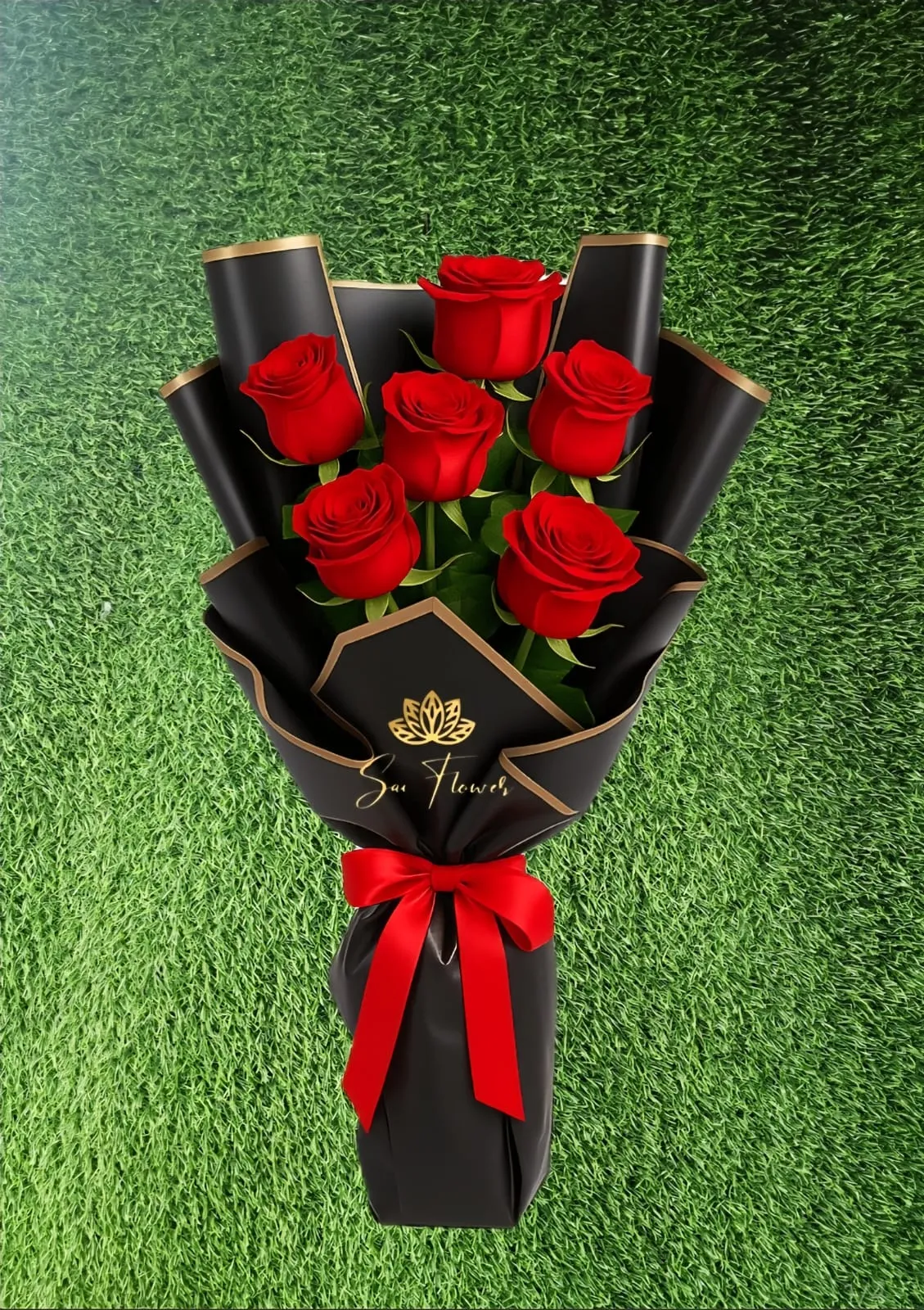Luxury Black Wrapped Red Rose Bouquet – Premium Romantic Flower Gift for Anniversary & Valentine