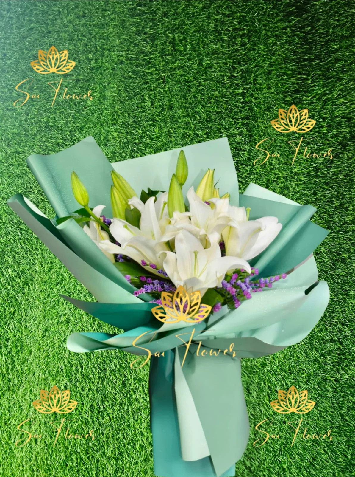 Mint White Lily Elegance Bouquet